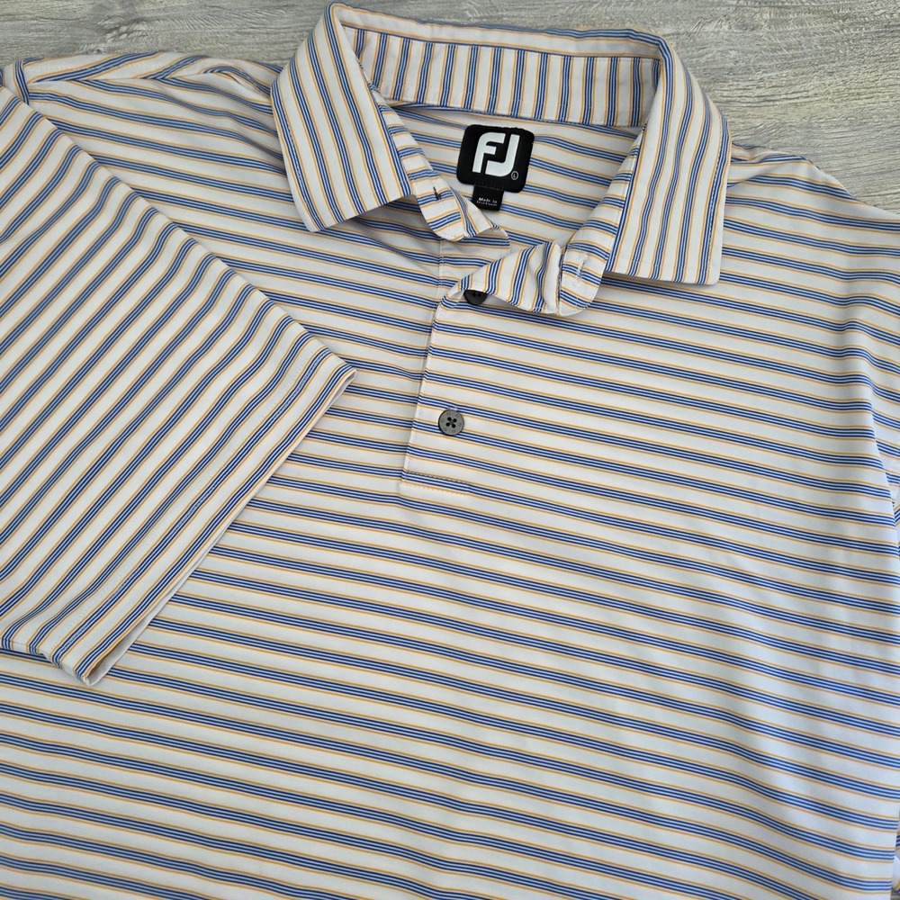 FootJoy Golf Polo White Blue Orange Striped Short Sleeve Mens Large